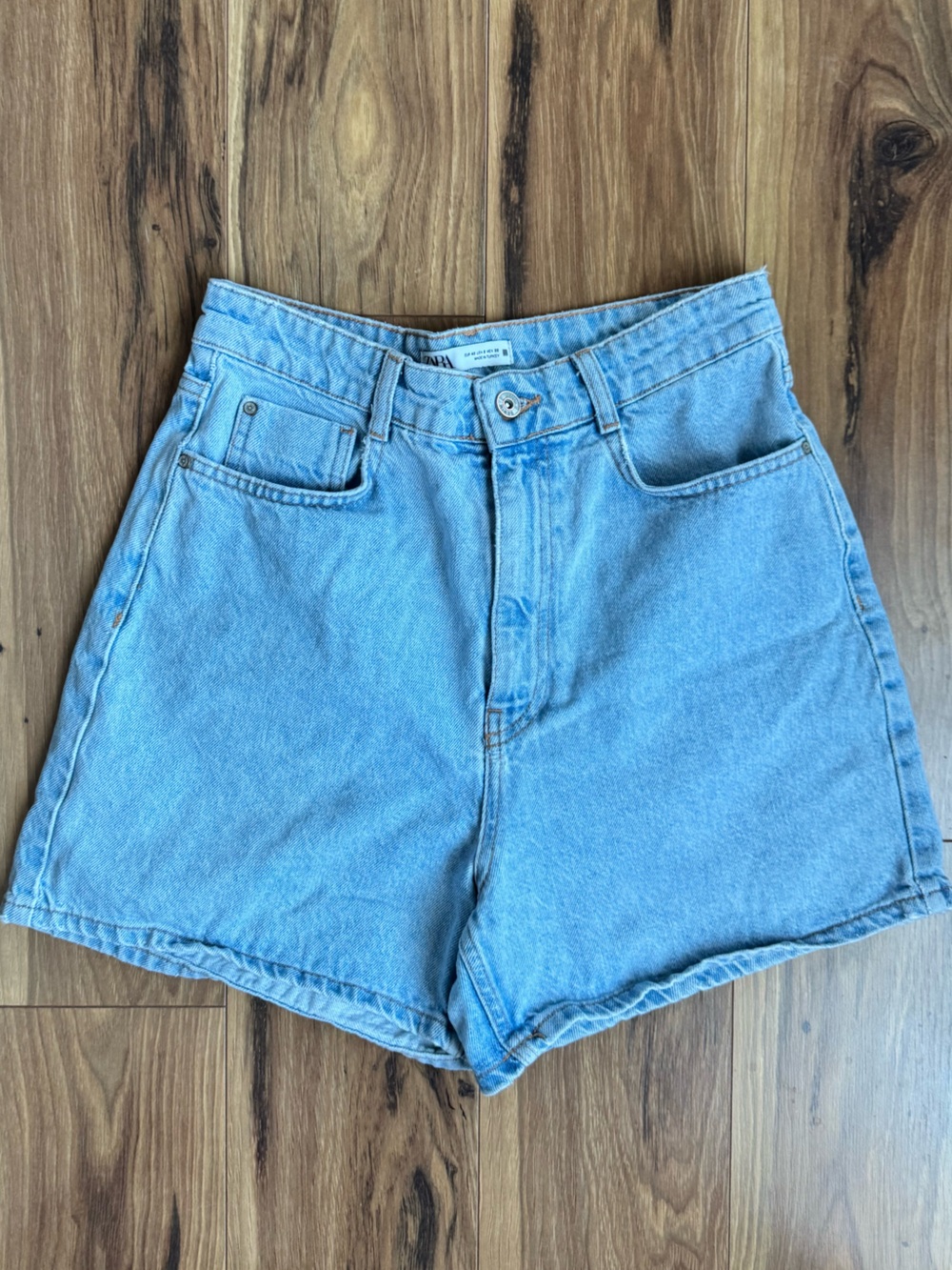 Zara Light Blue High-Rise Denim Shorts
